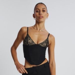 Curve Hem Lace V Neck Corset Top